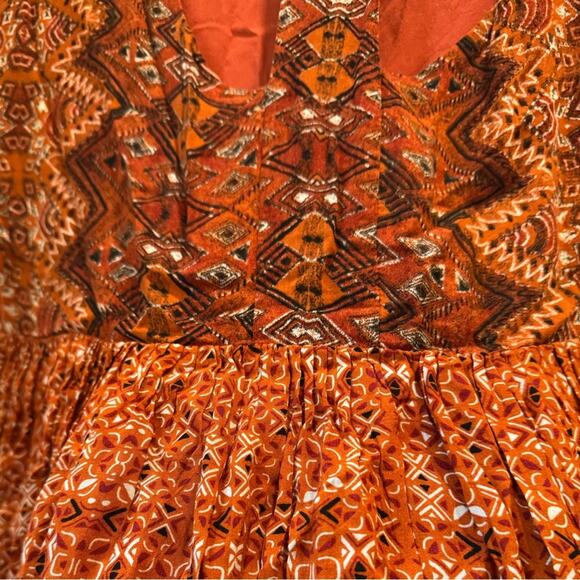 Free People Bohemian Rust Red Dress with Geometric Patterns - Super Soft Rayon - Picture 5 of 8